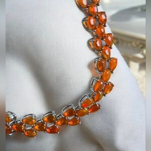 925 Sterling Silver Bracelet 7" with Natural Orange Opal Gemstone
